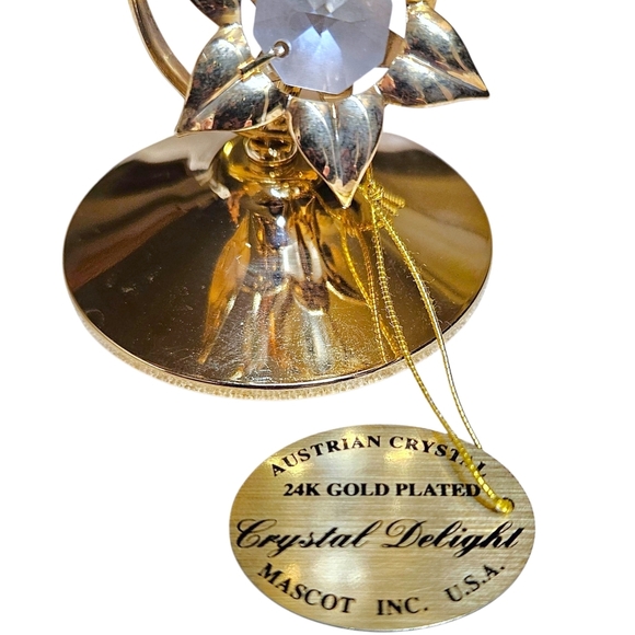 VTG Crystal Delight 24K Gold Plated Hummingbird Figurine Austrian Crystal Flower - Picture 10 of 11
